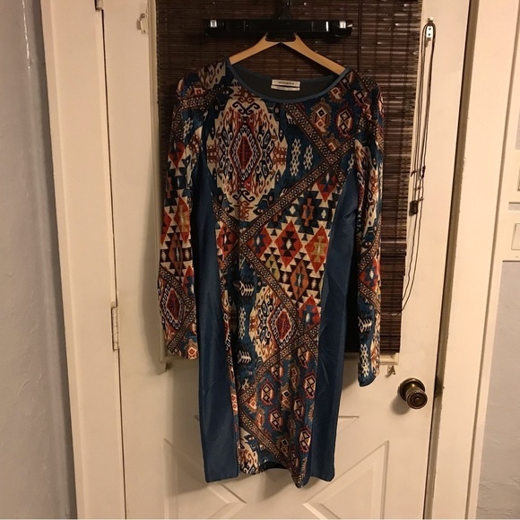 Anthropologie Aldomartins Geometric Velvet Sweater Dress L Petite - Picture 1 of 6